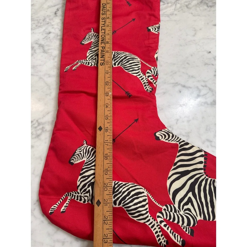 Scalamandre Zebra Christmas Stocking Red Cotton Pom Pom Trim Safari  Decor